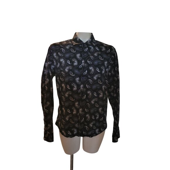 CONSEQUENCE Black‎ Paisley Long Sleeve Button-Up Shirt  S Designer luxury cowboy - Picture 1 of 7